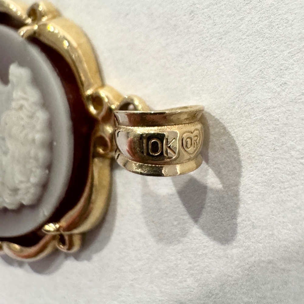 10K Large Red Agate Cameo oval vintage style yellow gold filigree pendant - Picture 10 of 10
